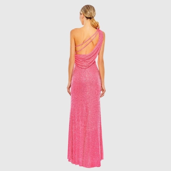 IEENA FOR MAC DUGGAL 26990 NWT Sequined One Shoulder Draped Back Gown - Picture 3 of 7